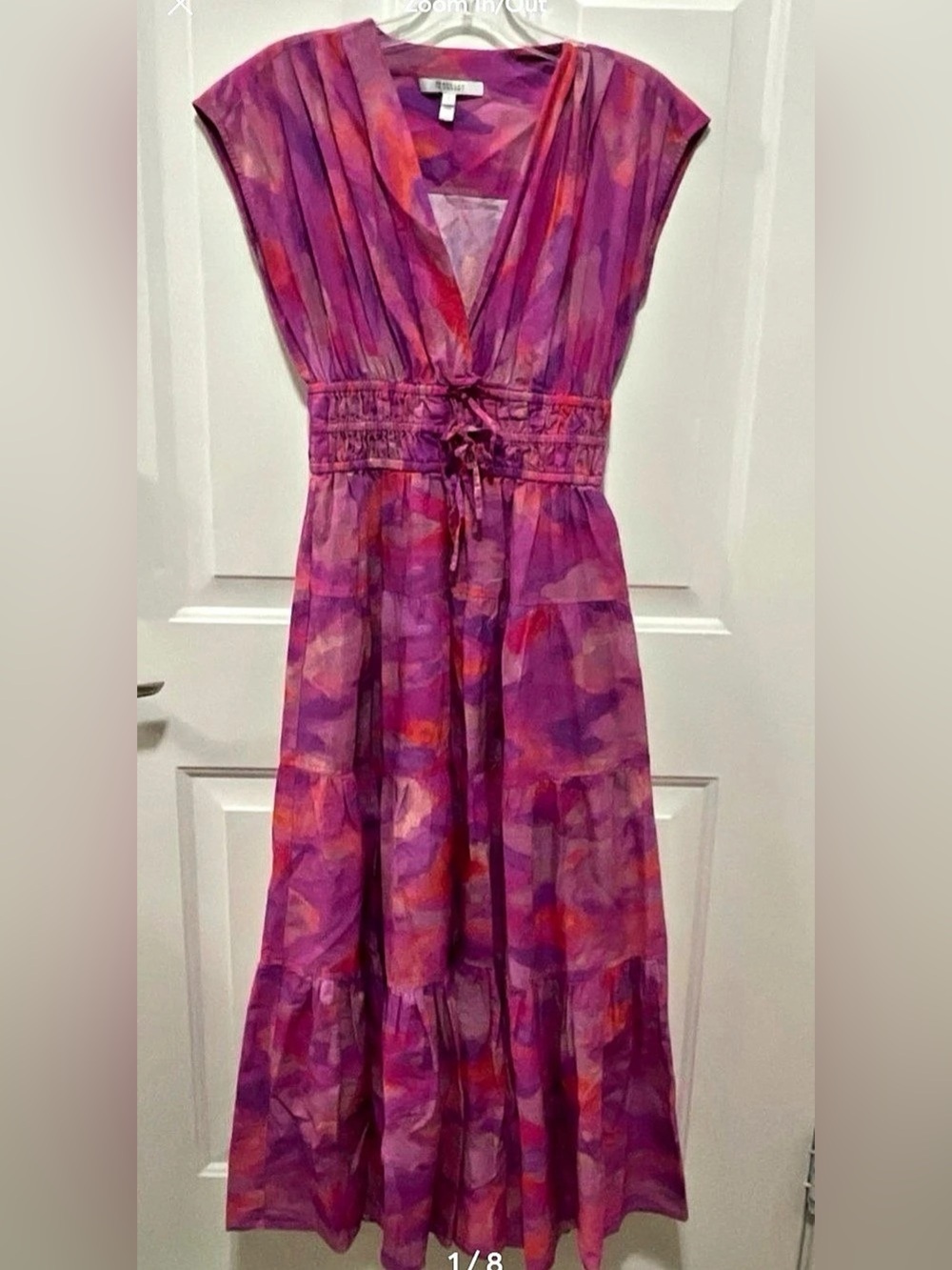 Derek Lam 10 Crosby Fatima Tiered Smocked Midi Dress Purple & Pink Size 0